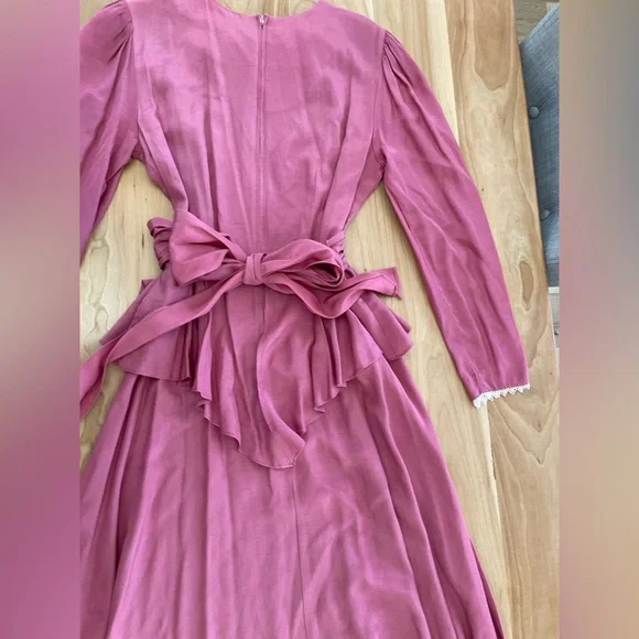 Vintage Dawn Joy Mauve Dress Peplum Waist Long Sleeve Lace Collar Size 9/10 - Picture 5 of 8